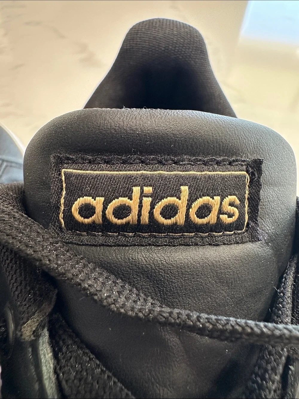 ADIDAS SIZE 9 BLACK HOUNDSTOOTH DETAIL LEATHER CLOUDFOAM SNEAKERS SHOES RUNNERS